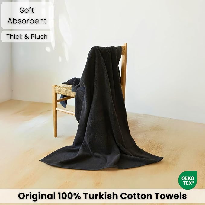 SALBAKOS Luxury 100% Turkish Cotton Bath Sheet 40x80 in (1-Piece, Black) | Extra Large Jumbo Oversized Bathroom and Beach Towel, Super Soft Highly Absorbent Thick Premium Hotel Quality, Made in Turkey
