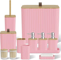 Bathroom Accessory Set - Pink Bathroom Set, 12PC Bathroom Accessories Set, Pink Bathroom Accessories Set, Mini Trash Can, Toilet Brush, Trash Can & Soap Dispenser