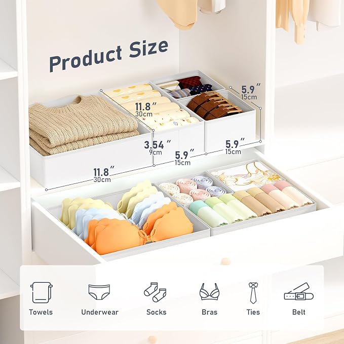 DIMJ Drawer Organizer Clothes, 26Pack Dresser Organizer, Foldable Closet Organizers and Storage, Fabric Dresser Bins, Drawer Dividers for Nursery, Baby Clothes, Underwears, Sock,White