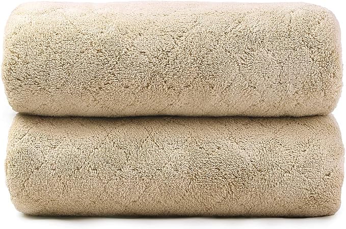 JML Microfiber Bath Towels, Coral Fleece - Camel, 30 in x 60 in | Hanging Loop, Super Soft, Absorbent, Lint Free, Fade Resistant, Lightweight, Quick Dry, Use for SPA , Sauna, Salon Hair Wrap