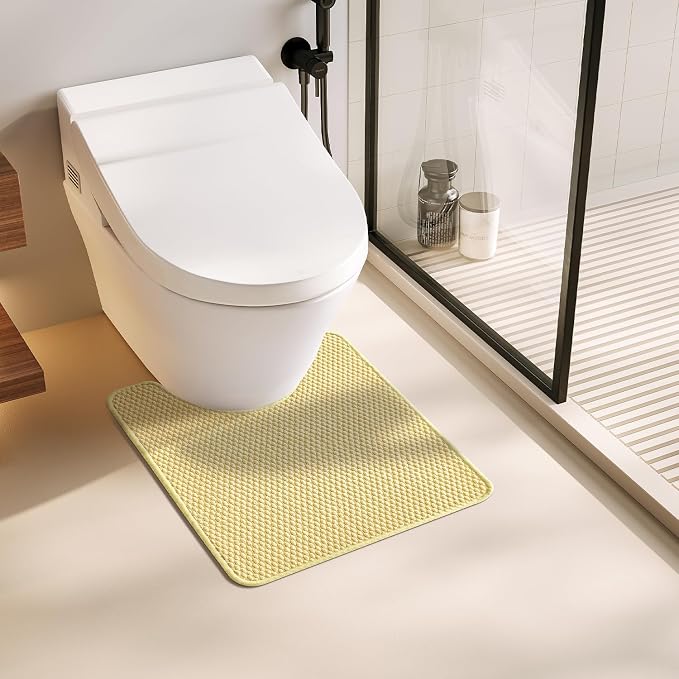TYUU Toilet Rug, Thin Toilet Rugs U Shaped Washable Non Slip Absorbent Quick Dry Low Pile Toilet Mat, Yellow 20"x24" U Shape