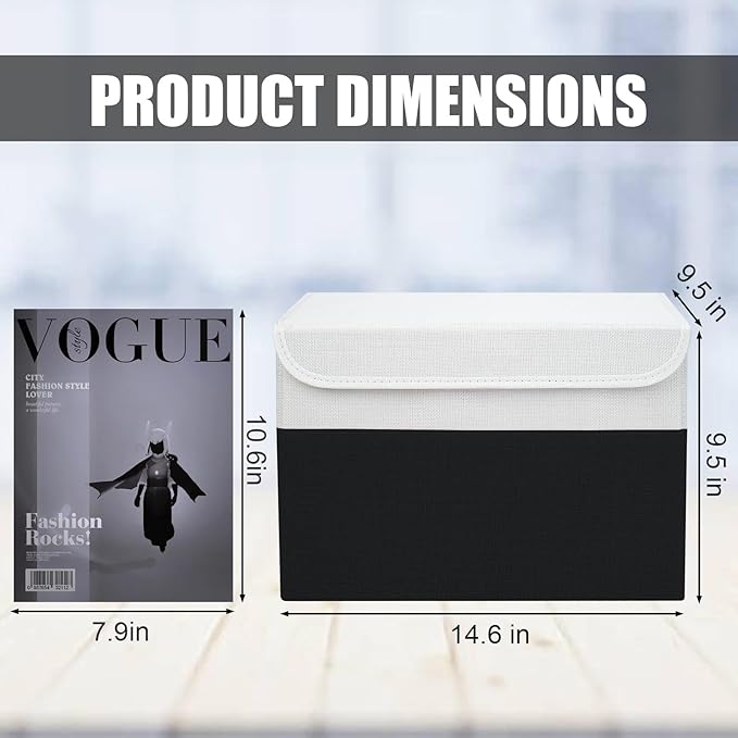 Bagnizer Large 22 Quart Linen Fabric Foldable Storage Bin Cube Organizer Basket with Flip-Top Lid & Handles, Clothes Blanket Box for Home, Office, Closet, Black & White, 4 Pack 14.6 x 9.5 x 9.5