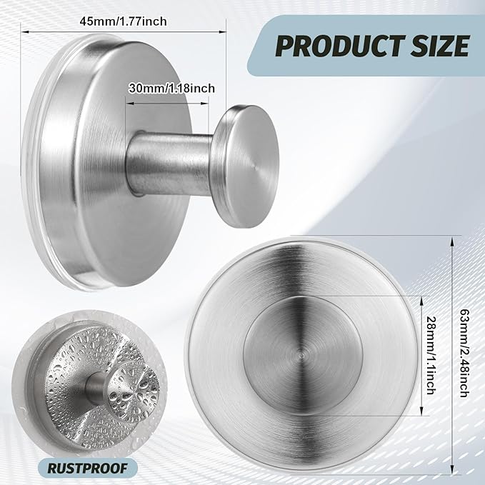 Large 15lb Suction Cup Hooks for Shower, No-Drill Bathroom Towel Hooks for Robes, Loofah, Removable Mountable on Glass, Tile, Mirrors, Smooth Non-Porous Surfaces(4, Brushed Nickel)