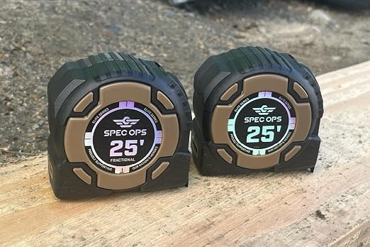 Spec Ops Tools Elite Series Tape Measure for Measuring & Layout, 1 1/4" Double-Sided Blade, Heavy Duty Military-Grade Composite Case, 25 Foot Magnetic + Fractional