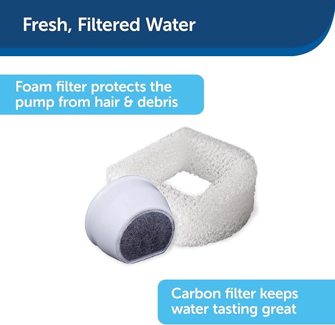 PetSafe Drinkwell Pagoda Fountain - 70 oz Ceramic, White - Filters Incl. | 2 Free-Falling Water Streams Encourage Hydration, Open Bowl Design, Replaceable Carbon & Foam Filters