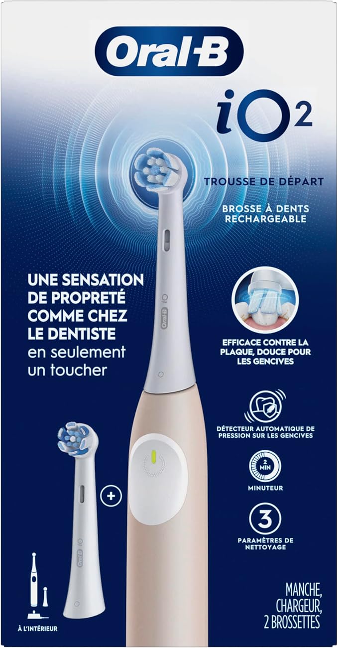Oral-B Rechargeable Electric Toothbrush, iO2, 3 Cleaning Modes, Automatic Pressure Sensor to Protect Gums, Peach