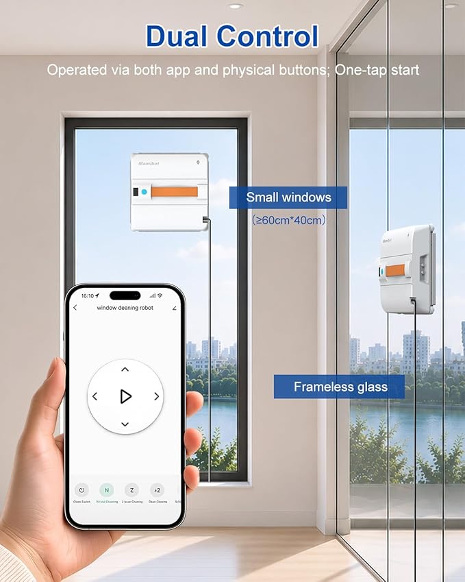 Mamibot W120-DP Robot Window Cleaner for High-Rise Glass - 3200Pa Strong Suction, Multiple Cleaning Modes,4 Water Spray Nozzles,Edge Detection Technology,App&Remote Control(Orange)