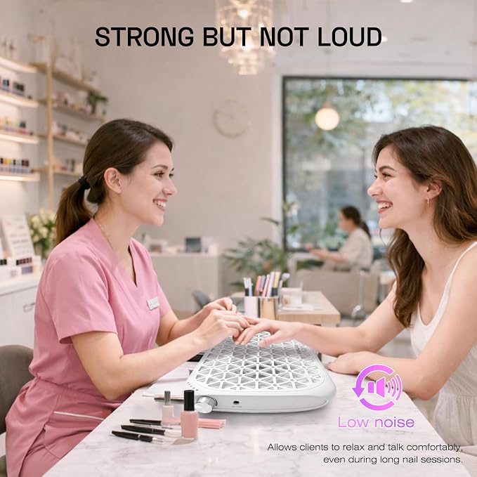 Nail Dust Collector with 30 Sheets Filter Paper, Strong Suction & Low Noise | 1600PA Dual-Turbo Suction Removes Nail Dust Efficiently. With Disposable Filter Papers for Easy Cleaning. 5 Adjustable Level