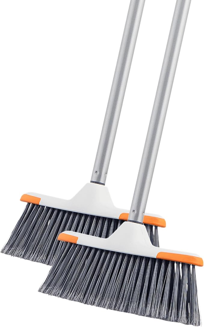 Superio Lightweight Essential Household Broom with Metal Handle, 2-Pack Grey