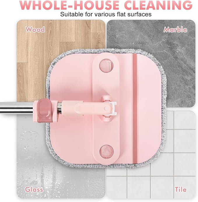 Square Spin Mop and Bucket Set with Self Separation Dirty and Clean Water System,Self Wringing 360° Rotating Mops Head for Home Floors Cleaning