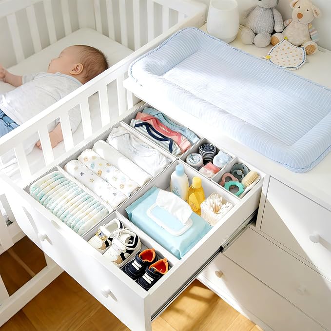 DIMJ Drawer Organizer Clothes 26 Pack - Foldable Baby Organizers and Storage & Closet Organizers for Bedroom, Closet - Nursery Organization Dresser Dividers for underwear, Sock,Bra, Belt, Tie,White