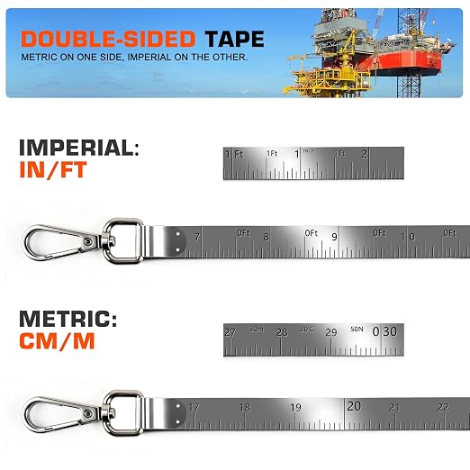 Cekegon Oil Gauging Tape, Stainless Steel Sounding Tape Measure, Oil Tank Gauging Tape with Brass Plumb Bob (33ft-12oz)