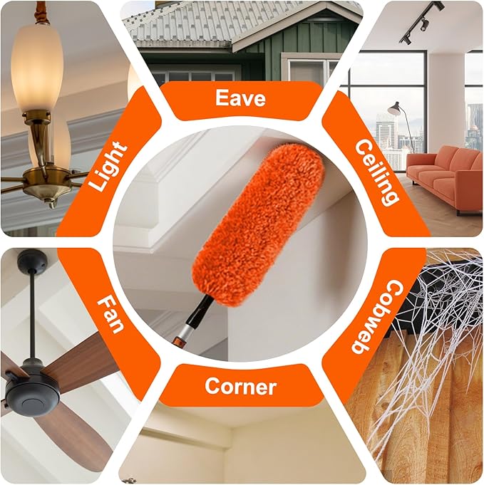 SISIUPASSIE 30FT Reach Ceiling Fan Cleaner Duster, Ceiling Fan Blade Cleaner with Extension Pole, Washable & Replaceable Microfiber Feather Duster Kits