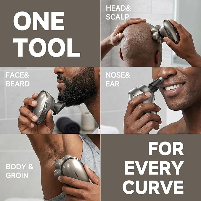 Head Shavers for Bald Men – Electric Razor for Men, 7D Magnetic Electric Shavers for Men, IPX7 Waterproof 5-in-1 Shavers for Men Grooming Kit (Gray)