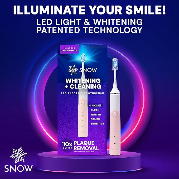 SNOW LED Electric Toothbrush Gen 2 – Rechargeable Electronic Brush for Adults – Sonic Technology w/LED Light Whitening & Cleaning Powered for Oral Routine Coastal Sunset Pink Gen2