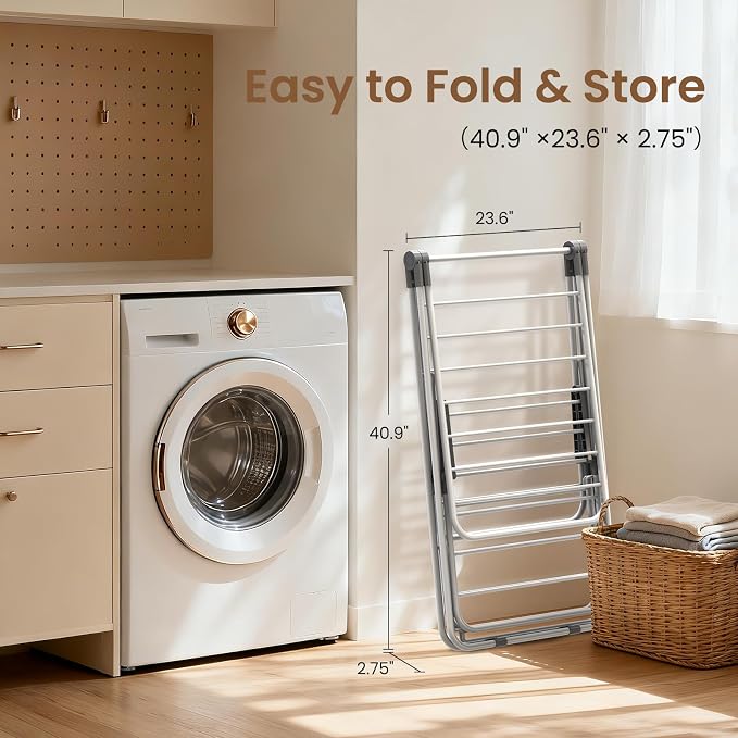 Clothes Drying Rack, 2-Tier Foldable Laundry Dryer Rack, Metal Height Adjustable Clothes Rack, for Outdoor & Indoor, with 31 Drying Rails, 59" L × 23.8" W
