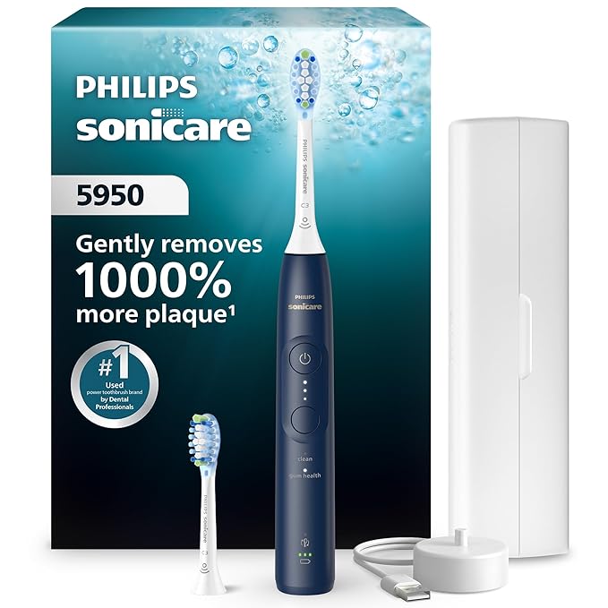 Philips Sonicare 5950 Series Electric Toothbrush with Travel Case, Pressure Sensor, 21-Day Runtime, 6 Brushing Settings, SmarTimer, BrushPacer, Navy Blue, HX7133/03