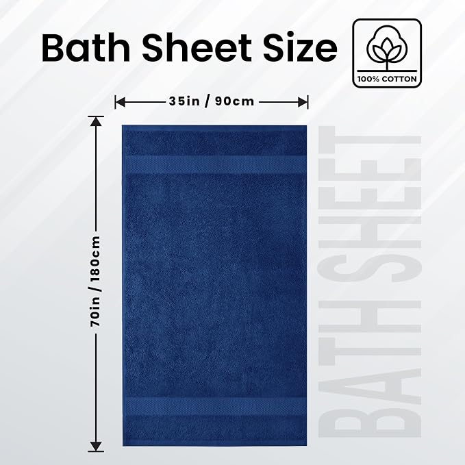Infinitee Xclusives – Luxury Bath Sheets Towels – 1 Pack 600 GSM (35X70 Inches) – 100% Ring Spun Cotton Large Bath Towels for Bathroom (Tranquil Navy, Bath Sheets - Pack 1)