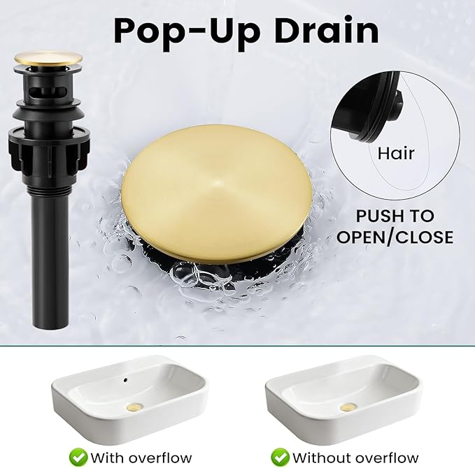 Brushed Gold Bathroom Faucet 3 Hole with Pull Out Sprayer, 8 inch Widespread Bathroom Faucets with Pop Up Drain, Bathroom Sink Faucet with 360° Swivel Spout, 2 Handle Vanity Faucet