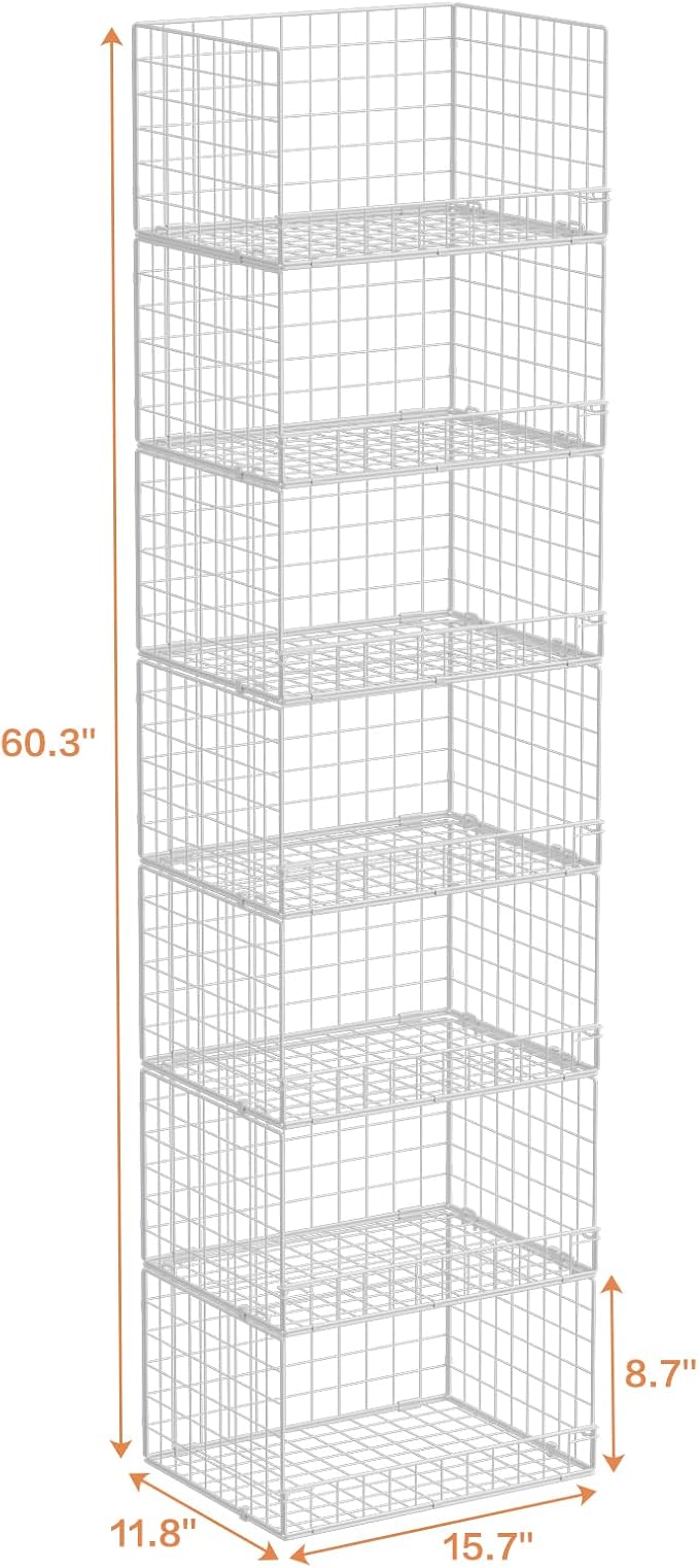 Yociyoga 7-Tier Stackable Closet Organizers and Storage Shelves, Foldable Closet Shelf Organizer System, Stackable Storage Bins Drawers for Closet Organizer System, White（Patent No. 30022416）