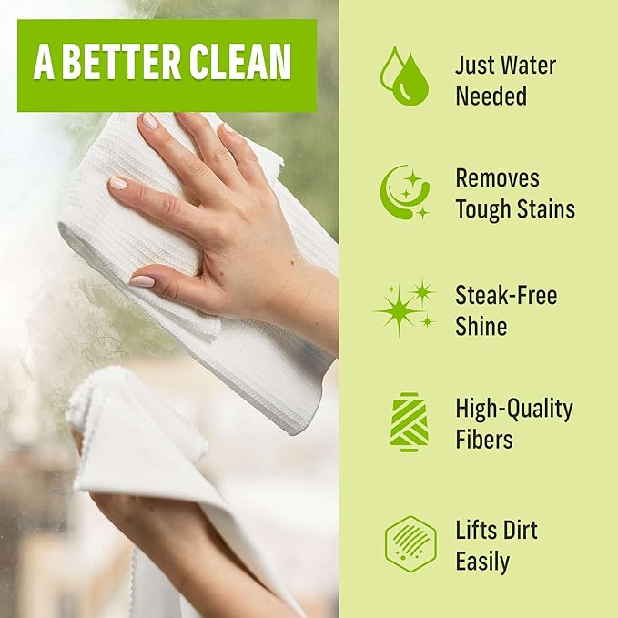 E-Cloth Microfiber Window Cleaning Cloth Kit - Glass Cleaning Cloth for Windows, Mirrors, Cars, Lenses, Eyeglasses, & More, Streak Free Clean, Machine Washable Reusable Towel - Recycled