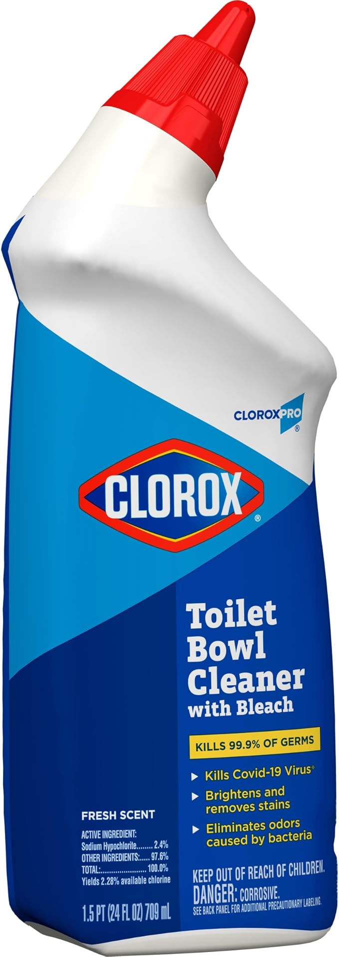 CloroxPro Toilet Bowl Cleaner with Bleach, Clorox Automatic Toilet Cleaner, Kills Germs and Removes Stains, Fresh Scent, 24 fl. oz., Pack of 12