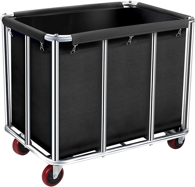 Commercial Laundry Cart with Wheels, 400L Large Rolling Laundry Cart with Steel Frame and Oxford Cloth, Heavy Duty Industrial Laundry Cart for Home,Hotel,Laundry Room, 441 lbs Load (Black-10)