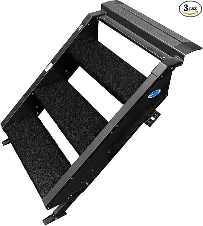 Prest-O-Fit 2-0518 Trailhead Step Rug 19.5 in. W (3 Pc Set) Fits MORryde StepAbove 3 Step - Obsidian Black | Fits MORryde StepAbove 3-step entries, bristle texture brushes dirt from shoes, UV-protected, hose off to clean