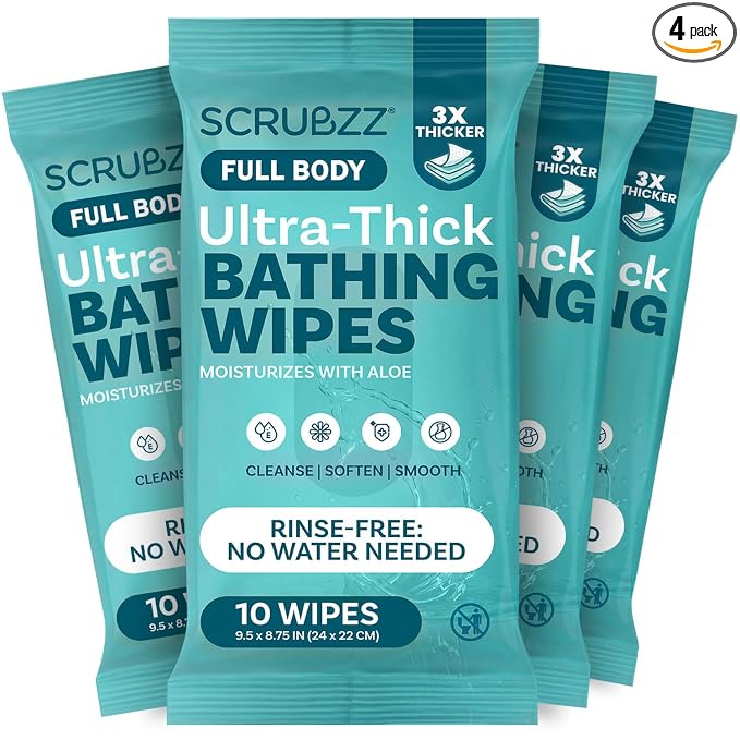 Extra Large Body Wipes for Adults Bathing No Rinse - 40 Ultra Thick Disposable Shower Wipes for Men, Women & Elderly - Great for Gym, Camping, Post Surgery