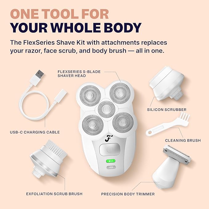 Freebird FlexSeries Electric Razor for Women - Silk Smooth Legs, Body Hair, & Pubic Shaver - for Private Area, Sensitive Skin, Bikini Trimmer (Shaver Kit + Replacement Blade + Charging Dock)