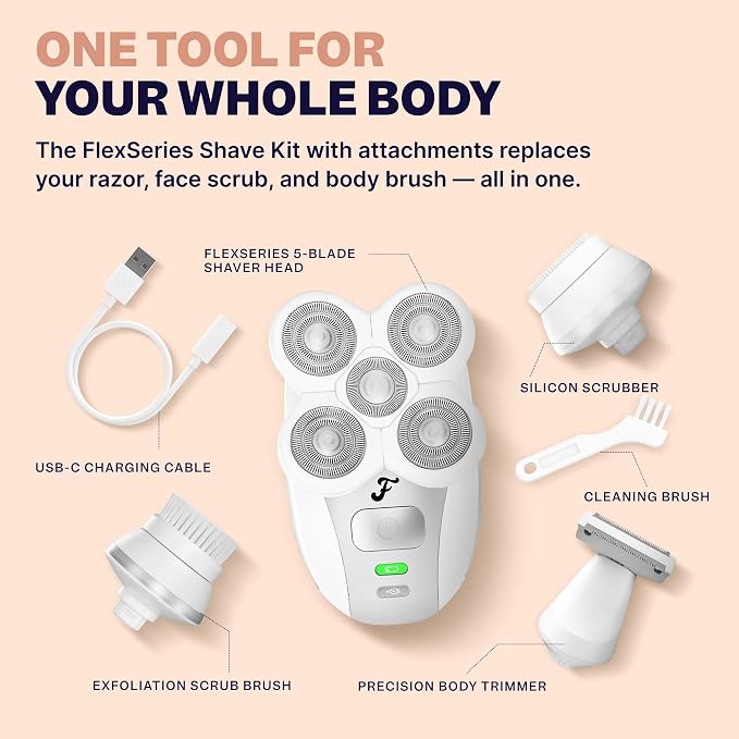 Freebird FlexSeries Electric Razor for Women - Silk Smooth Legs, Body Hair, & Pubic Shaver - for Private Area, Sensitive Skin, Bikini Trimmer (Shaver Kit + Replacement Blade)