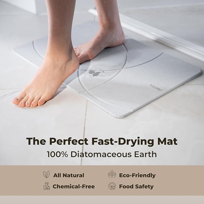 TOSORO - Stone Bath Mat Diatomaceous Earth Shower Mat Non-Slip Super Absorbent Diatomite Stone Bath Mats for Bathroom Floor Quick Drying Natural Easy to Clean (23.5 x 15) - Grey