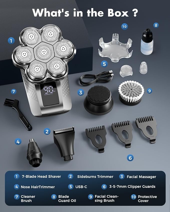 Head Shavers for Bald Men, 7D Electric Razor for Men, IPX7 Waterproof Dry/Wet, Matte Gunmetal