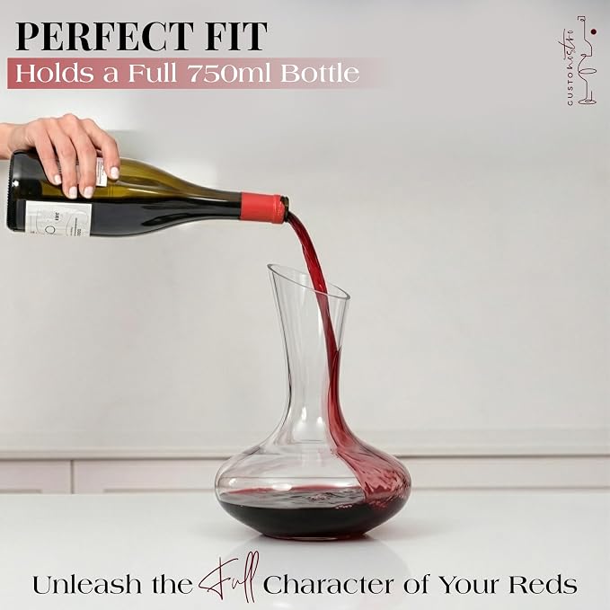 Gusto Nostro Crystal Wine Decanter Set with Drying Stand, Corkscrew, Marble Stopper, Cleaning Beads - 750ml Hand Blown Glass Wine Carafe Decanter with Stopper - Luxury Gift Set for Decanting Red Wines