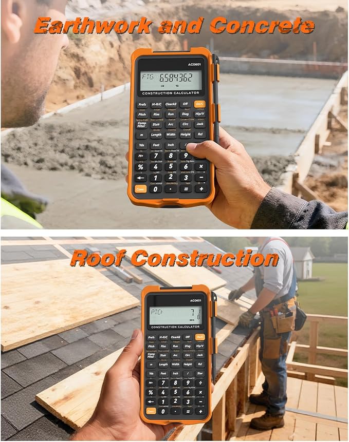 Construction Calculator with Writing Tablet Industrial & Scientific ROATEE Engineering Calculator for Contractor, Concrete Pocket Feet-inch-Fraction Calculators for Carpenter, Framer, Remodeler