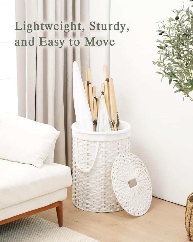 SETVSON Laundry Hamper with Lid Round Laundry Basket 23.8 Gal White | The lid hides dirty clothes, keeping spaces neat and fresh. 90 L Large Capacity, Stylish Design with Handles Easy Transport
