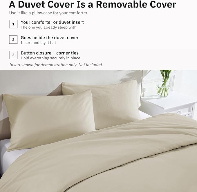 California Design Den 3 Pc 100% Cotton Duvet Cover Set Queen Size/Full Size - Winner Good Housekeeping Best Bedding Awards 2025, 400 Thread Count Sateen, Soft and Durable - Beige