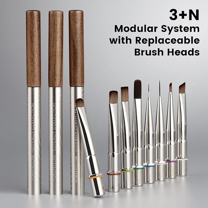 YOKEFELLOW EliteAlly Nail Art Brushes, 8pcs Nail Art Tool Set with Brush Holder, Gel Nail Brush,Extension Brush, French Tip Brush, Liner Brushes for Gel Polish Design Supply(EAkit-01)