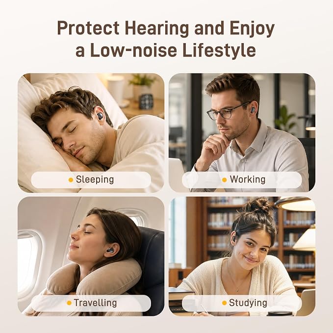 Earplugs for Sleeping, Noise Reduction Earplugs for Snoring, Reusable Soft Silicone Sound Proof Ear Plugs for Side Sleepers Noise Sensitivity for Hearing Protection for Work Sleep Travel HE03