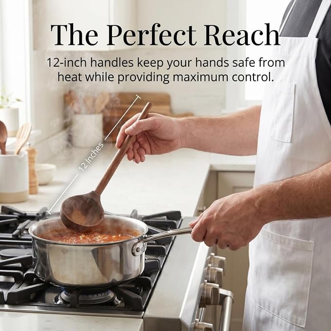 Salt & York 5-Piece Walnut Kitchen Utensil Set with Turner, Tongs, Slotted Spoon, Ladle and 12" Spoon, Farmhouse Style Kitchen & Cookware, Ideal for Entertaining, Wedding and Housewarming Gift
