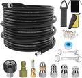 Sewer Jetter Kit for Pressure Washer,Water Jet Drain Cleaning Hose with Corner Rotating Button Spring Nose 1/4" NPT Sewer Cleaning Tool High-Pressure Nozzles,5800 PSI 100 FT
