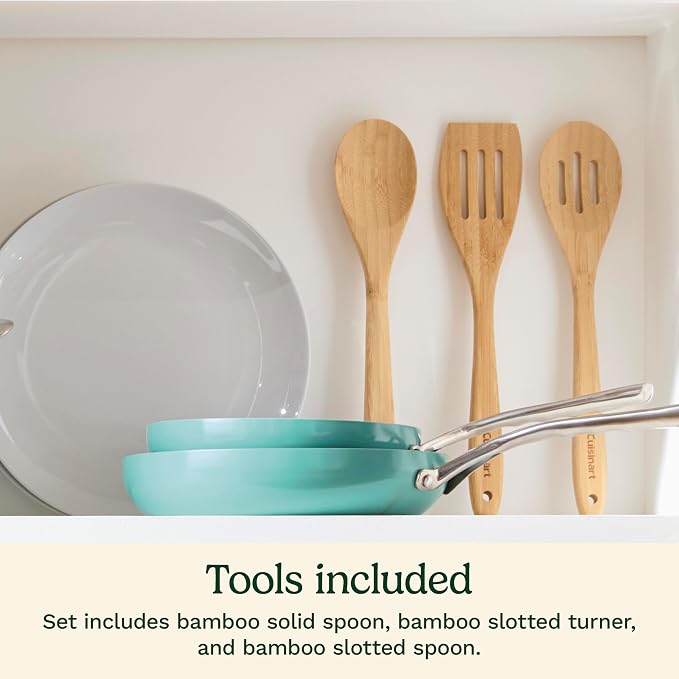 Cuisinart Ceramic Cookware Set, Nonstick 12-Piece Pots and Pans Set for Even Heat Cooking, Dishwasher Safe, Stainless Steel Handles & Easy Cleanup, Teal, 34C-12TL