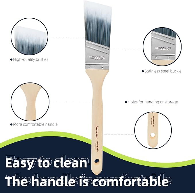 Wesquer - 1.5 Inch Angled Paint Brush Stain 12 Pack for Painting Wall Fence Wood Furniture Door Frame Cabinet Window Indoor and Outdoor Commercial Paint Brush