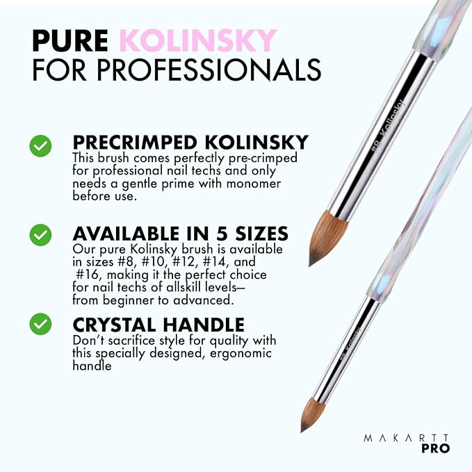 MakarttPro Kolinsky Acrylic Nail Brush #10 – 100% Pure Kolinsky Hair for Acrylic Powder & EMA Monomer, Professional Nail Brush with Superior Liquid Retention, Anti-Clogging, for Nail Techs & Beginners