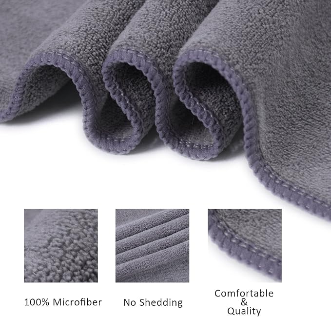 JML Microfiber Bath Towel Set, 27" x 55", 6 Pack | Hanging Loop, Extra Absorbent, Fast Drying, Lint-free, Use for Pool, Swimming, Fitness, Sports, Yoga, Grey/Pink/Purple
