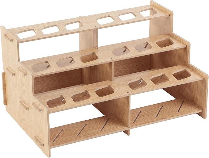 HG Art Concepts Mezzo Artist Paint and Brush Racks - Wood Grain Laminate Multi Layer Desk Stand Professional Storage Display Organizer for Paintbrushes and Tubes - Straight Rack 2