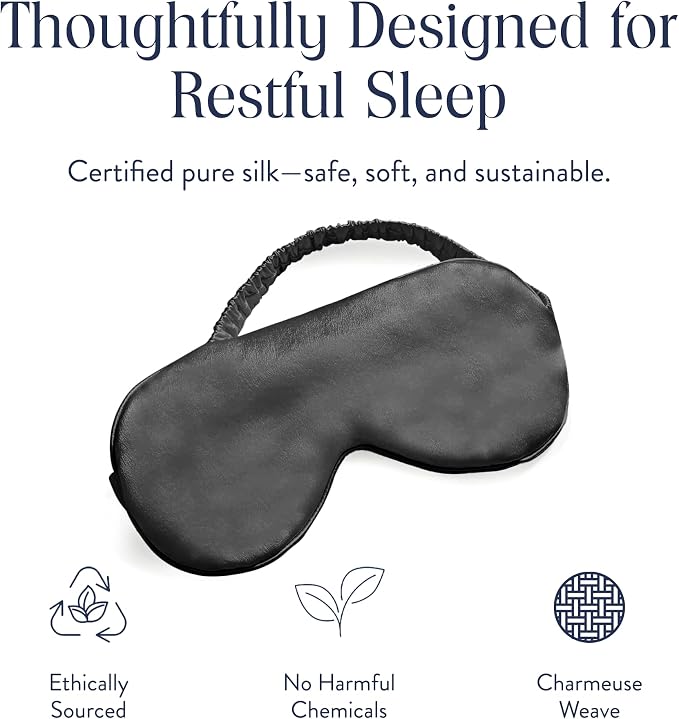Brooklinen Silk Eye Mask for Sleeping – Carbon Grey, 100% Mulberry Silk Sleep Mask with Soft Elastic Strap, Machine Washable, Breathable & Cool-to-the-Touch – Ideal for Sleeping & Traveling