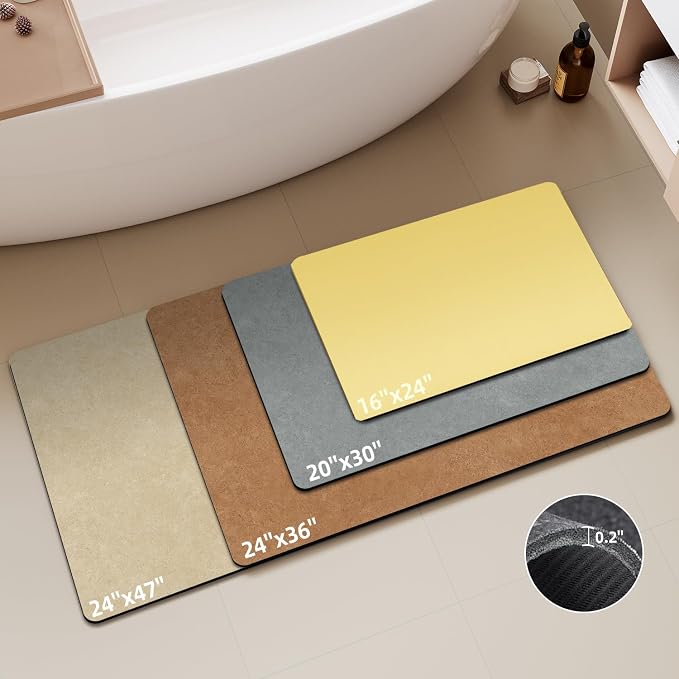 TYUU Bathroom Mat Quick Dry, Bathroom Rugs Non Slip Washable Thin Absorbent Bath Mat Fits Under Door Bathroom Floor Mat Perfect for Bath, Shower, or Sink 24"x36" Light Yellow