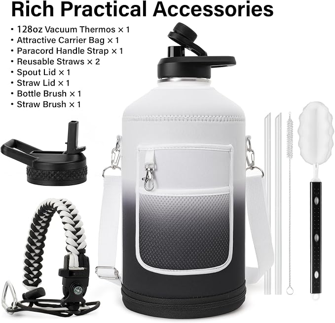 DYSANKY 1 Gallon Insulated Water Bottle | Upgraded Thickened Stainless Steel Metal Portable Sports Large Water Jug for Gym and Hiking with Carrier Bag, Handle Strap | BPA-Free 128 oz