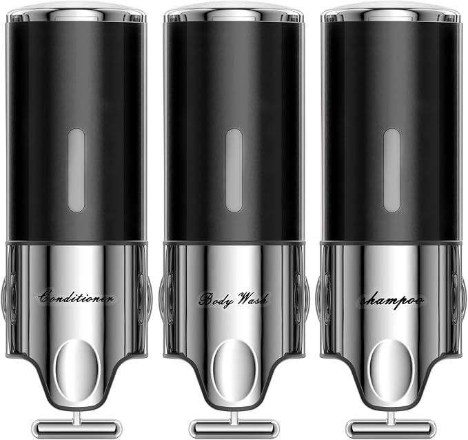 EXIN DECHEN Shampoo and Conditioner Dispenser(Triple x 16.9 oz,Black) | Easy Installation,Wall-Mounted,Bottle Separable,Large Capacity,Shower Shampoo Conditioner Body Wash Dispenser for Bathroom
